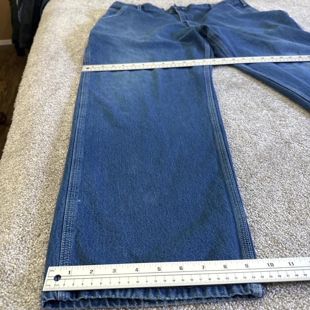 Carhartt Denim Carpenter Jeans 42x30 Workwear Blue Jeans Leather Patch - Picture 7 of 8